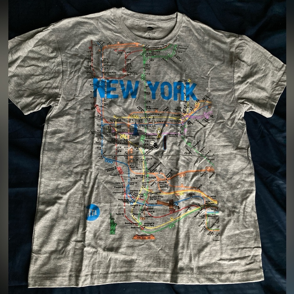Grey and blue New York City map t-shirt